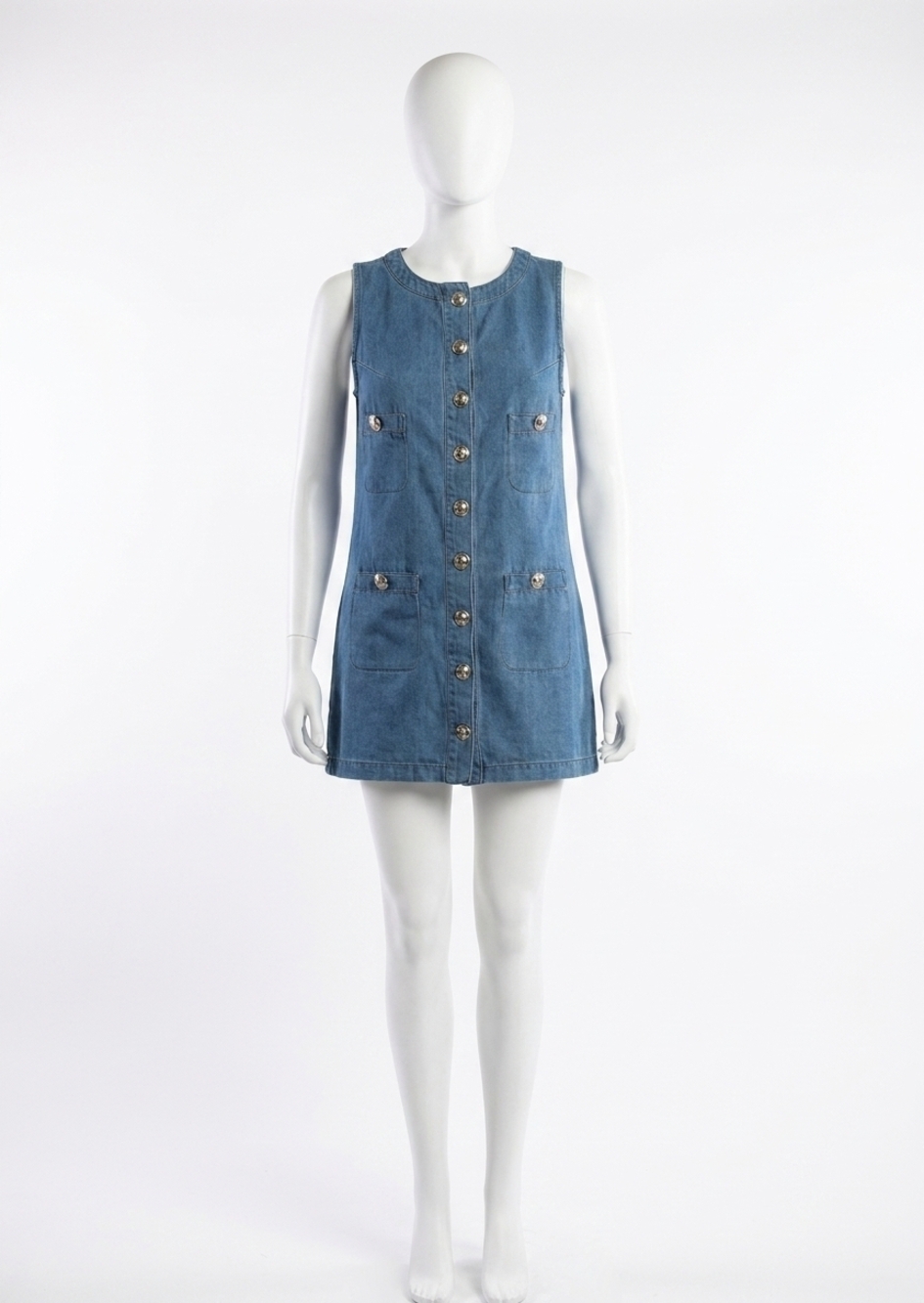 NEW KARLIE denim pocket button dress in blue